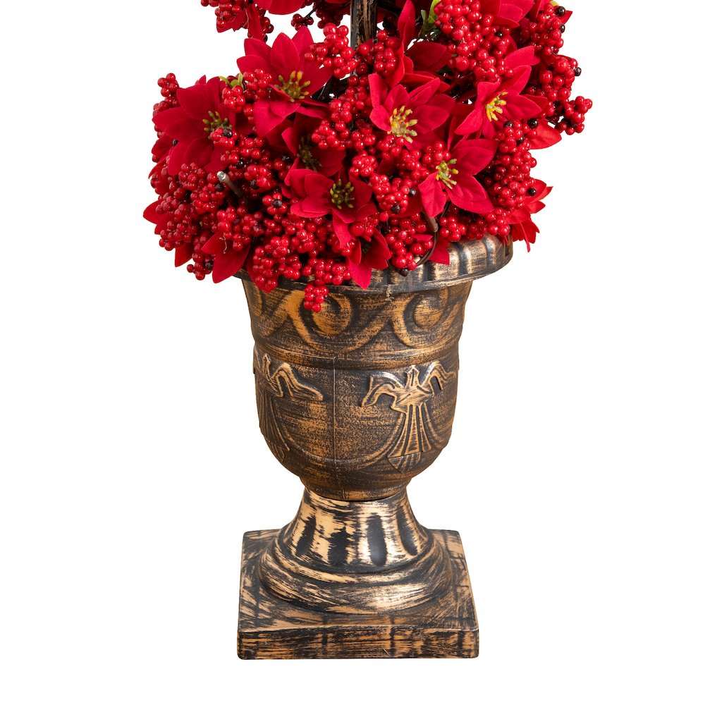 3ft. Pre-Lit Artificial Christmas Poinsettias and Berries Spiral Topiary Tree