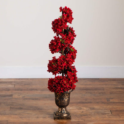 3ft. Pre-Lit Artificial Christmas Poinsettias and Berries Spiral Topiary Tree