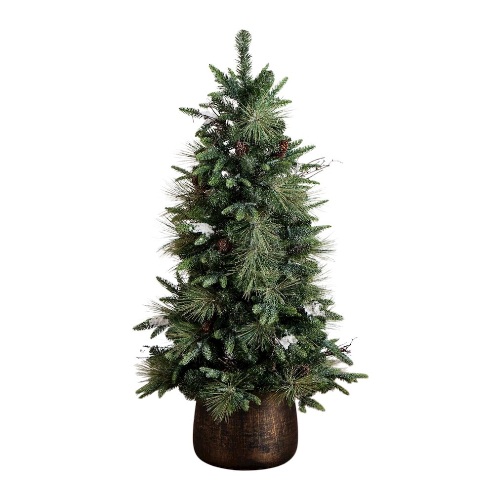 4ft. Pre-Lit Artificial Mixed Pine Snowed Christmas Tree with Pinecones