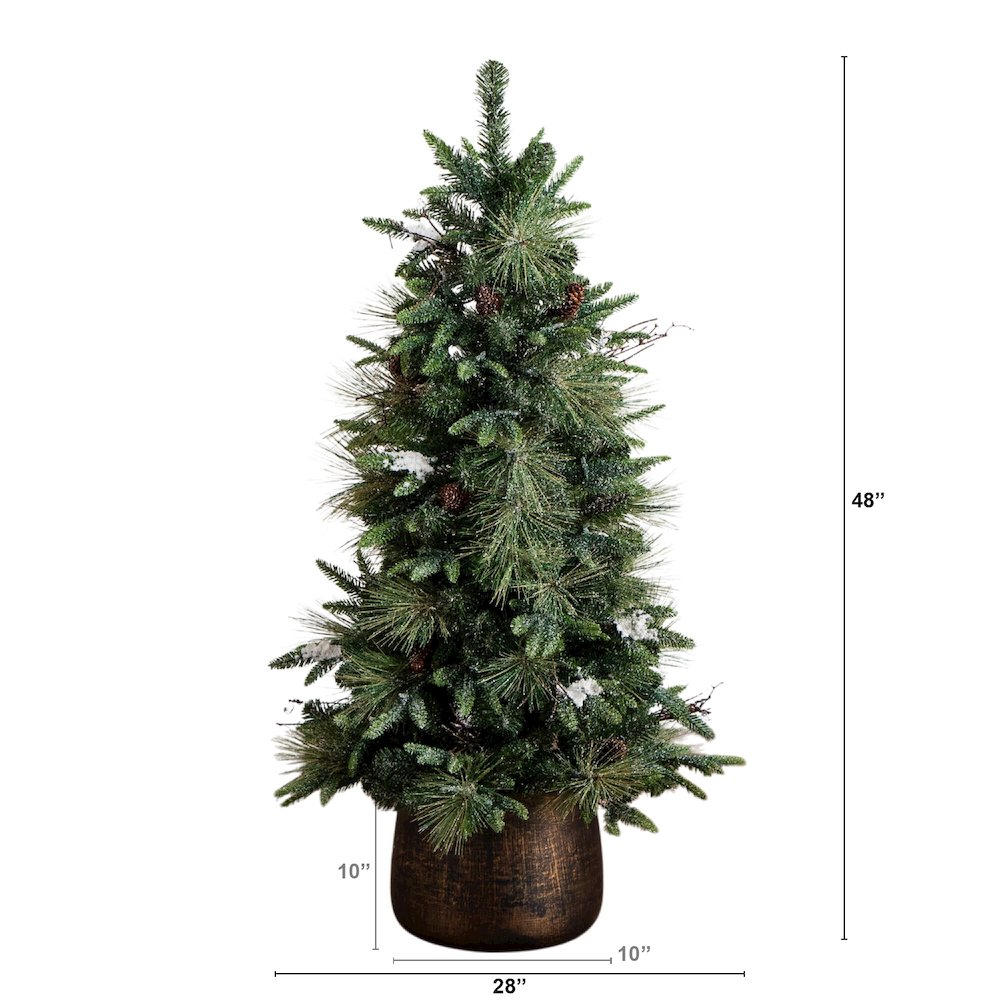 4ft. Pre-Lit Artificial Mixed Pine Snowed Christmas Tree with Pinecones
