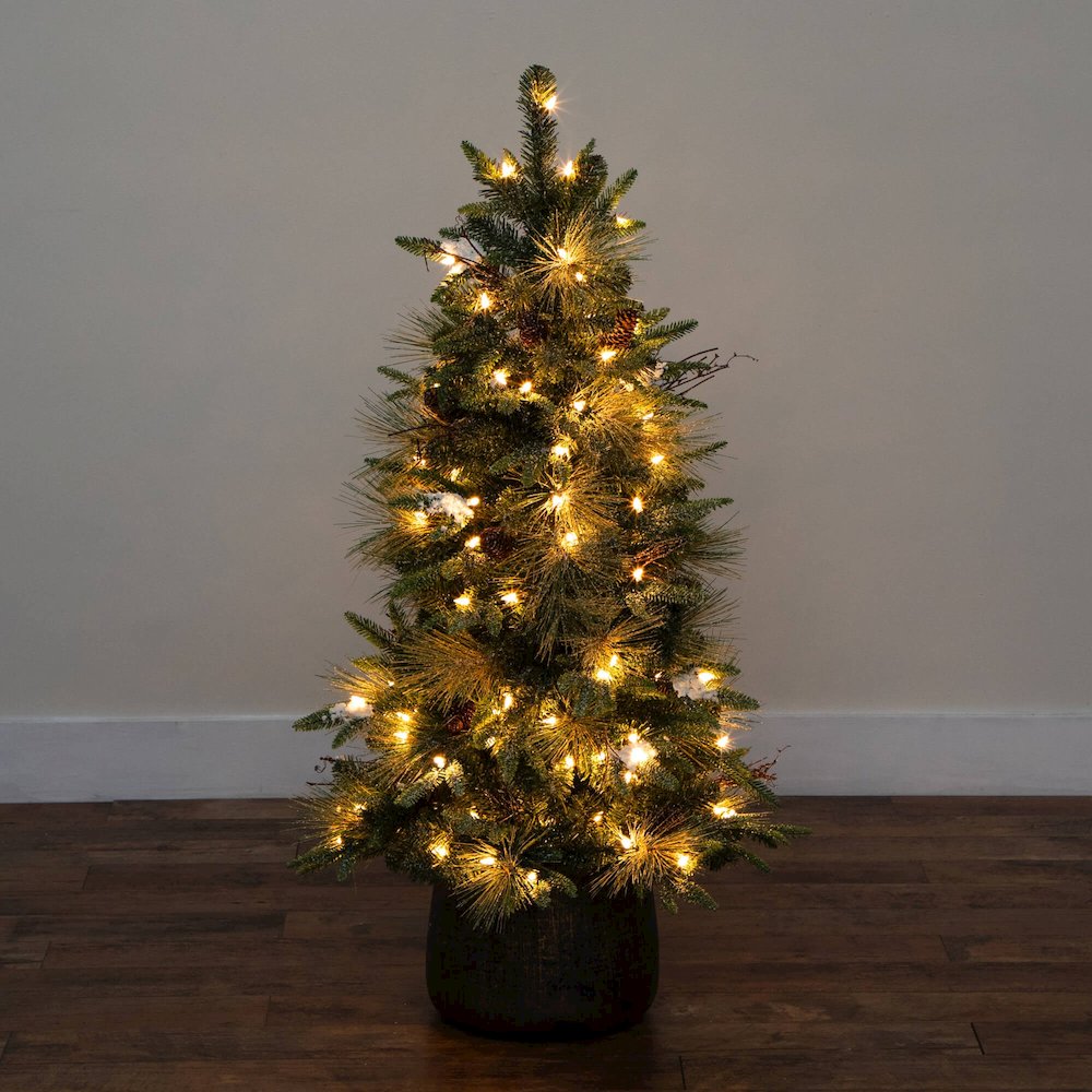 4ft. Pre-Lit Artificial Mixed Pine Snowed Christmas Tree with Pinecones