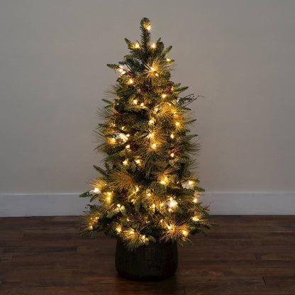 4ft. Pre-Lit Artificial Mixed Pine Snowed Christmas Tree with Pinecones