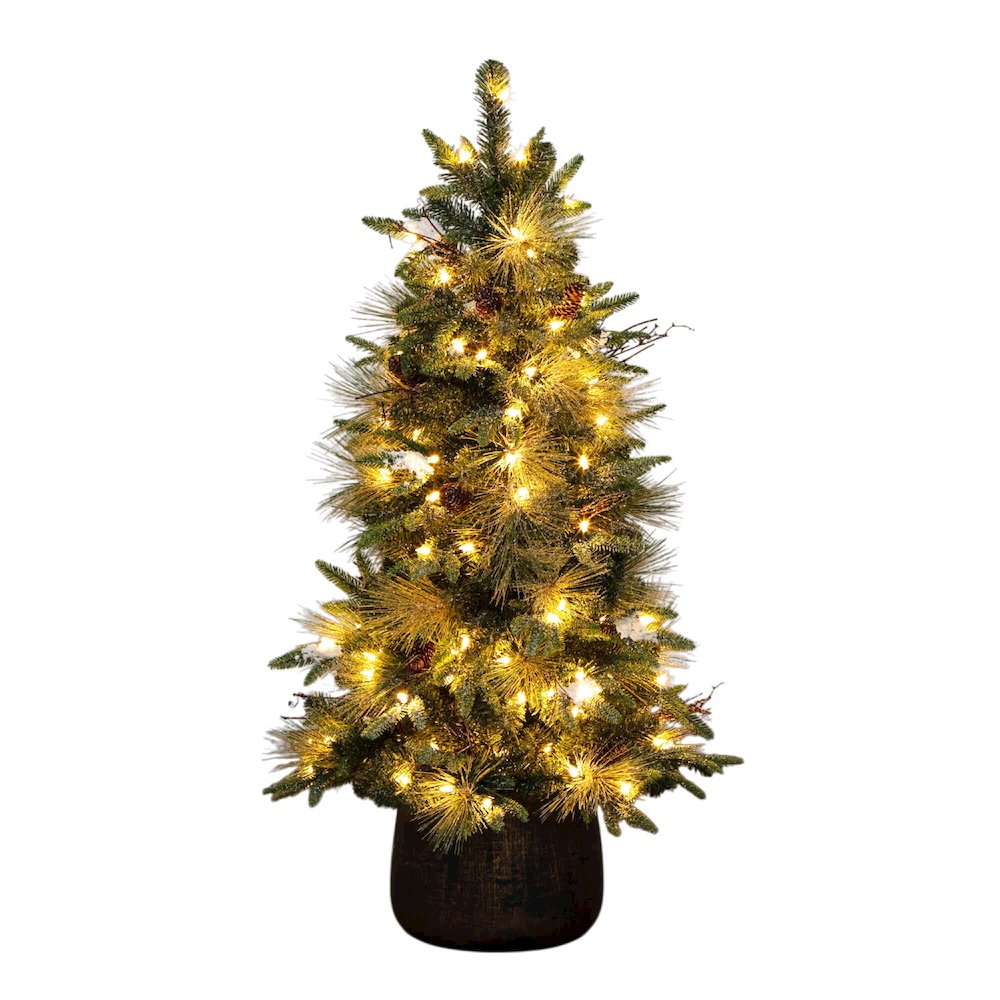 4ft. Pre-Lit Artificial Mixed Pine Snowed Christmas Tree with Pinecones