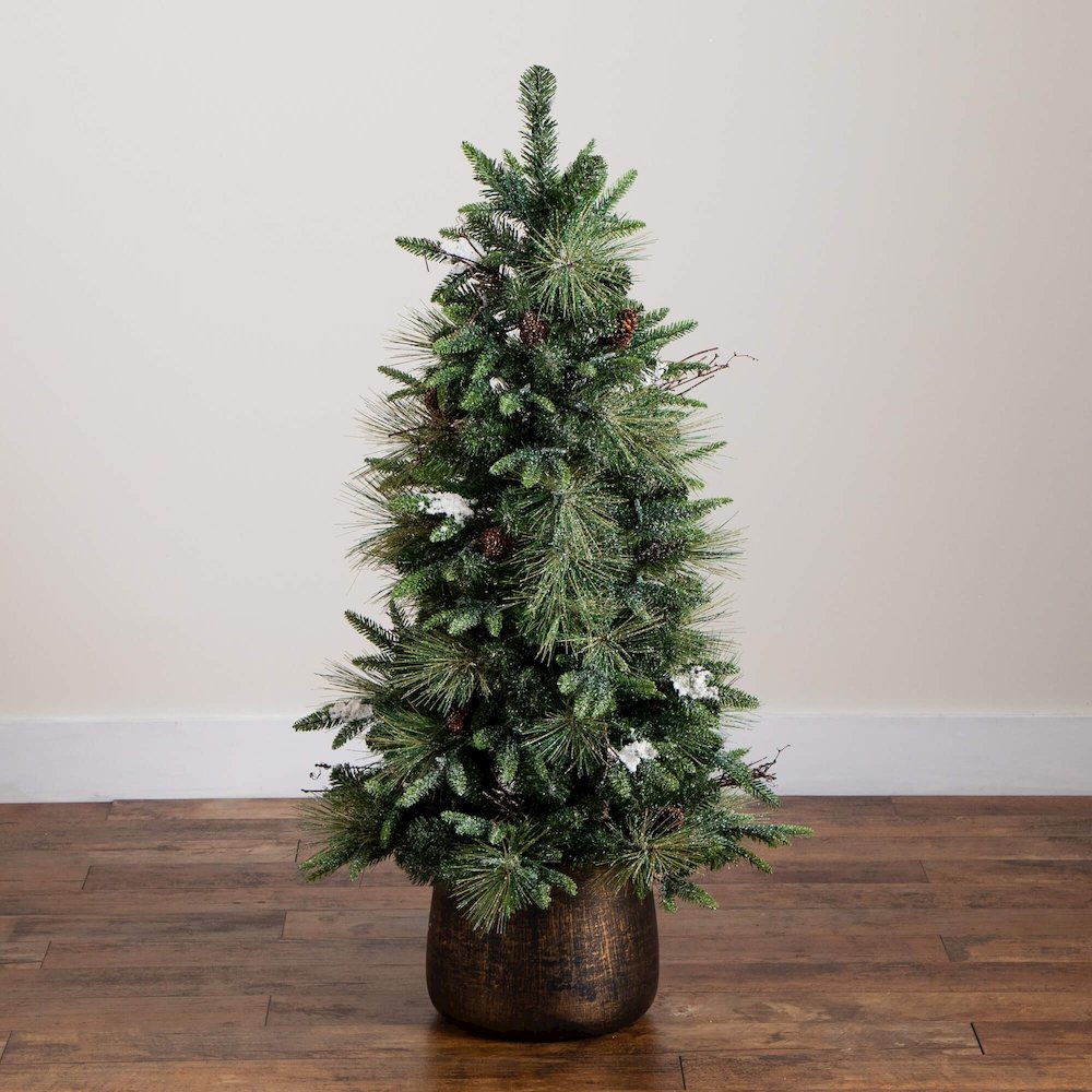 4ft. Pre-Lit Artificial Mixed Pine Snowed Christmas Tree with Pinecones