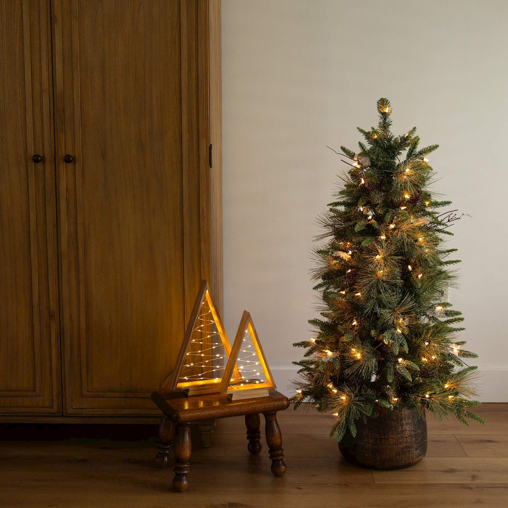 4ft. Pre-Lit Artificial Mixed Pine Snowed Christmas Tree with Pinecones