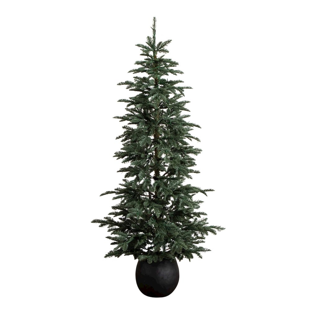 6ft. Pre-Lit Artificial Pine Christmas Tree in Round Black Decorative Planter