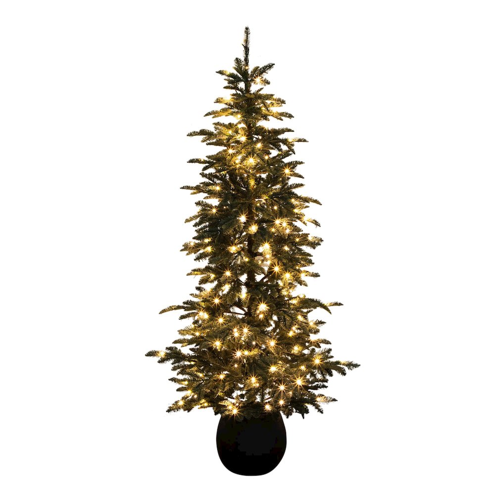 6ft. Pre-Lit Artificial Pine Christmas Tree in Round Black Decorative Planter