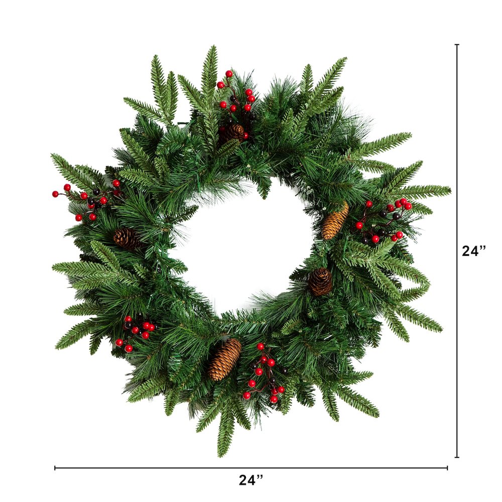 Pre-Lit Artificial Christmas Holiday 5 Piece Bundle with Pinecones & Berries