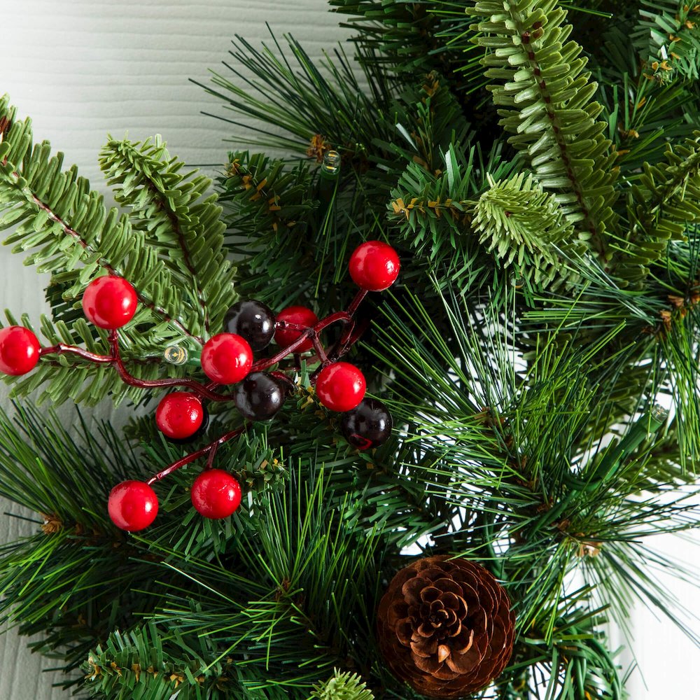 Pre-Lit Artificial Christmas Holiday 5 Piece Bundle with Pinecones & Berries