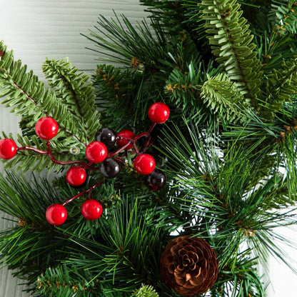 Pre-Lit Artificial Christmas Holiday 5 Piece Bundle with Pinecones & Berries
