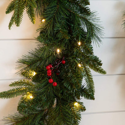 Pre-Lit Artificial Christmas Holiday 5 Piece Bundle with Pinecones & Berries