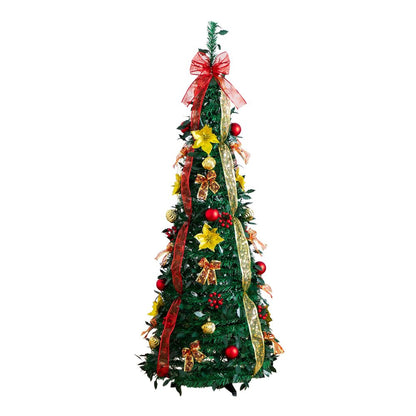 5ft. Pre-Lit Artificial Pop up Christmas Tree with Red & Gold Ornaments, Ribbons