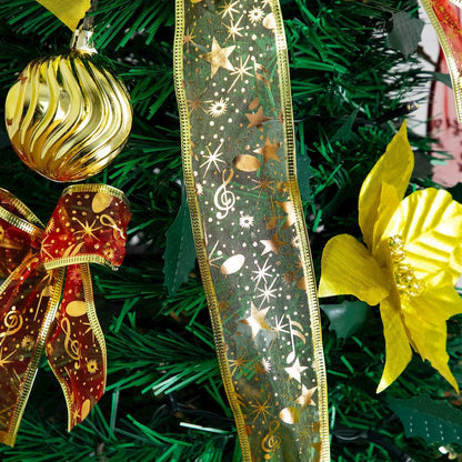 5ft. Pre-Lit Artificial Pop up Christmas Tree with Red & Gold Ornaments, Ribbons