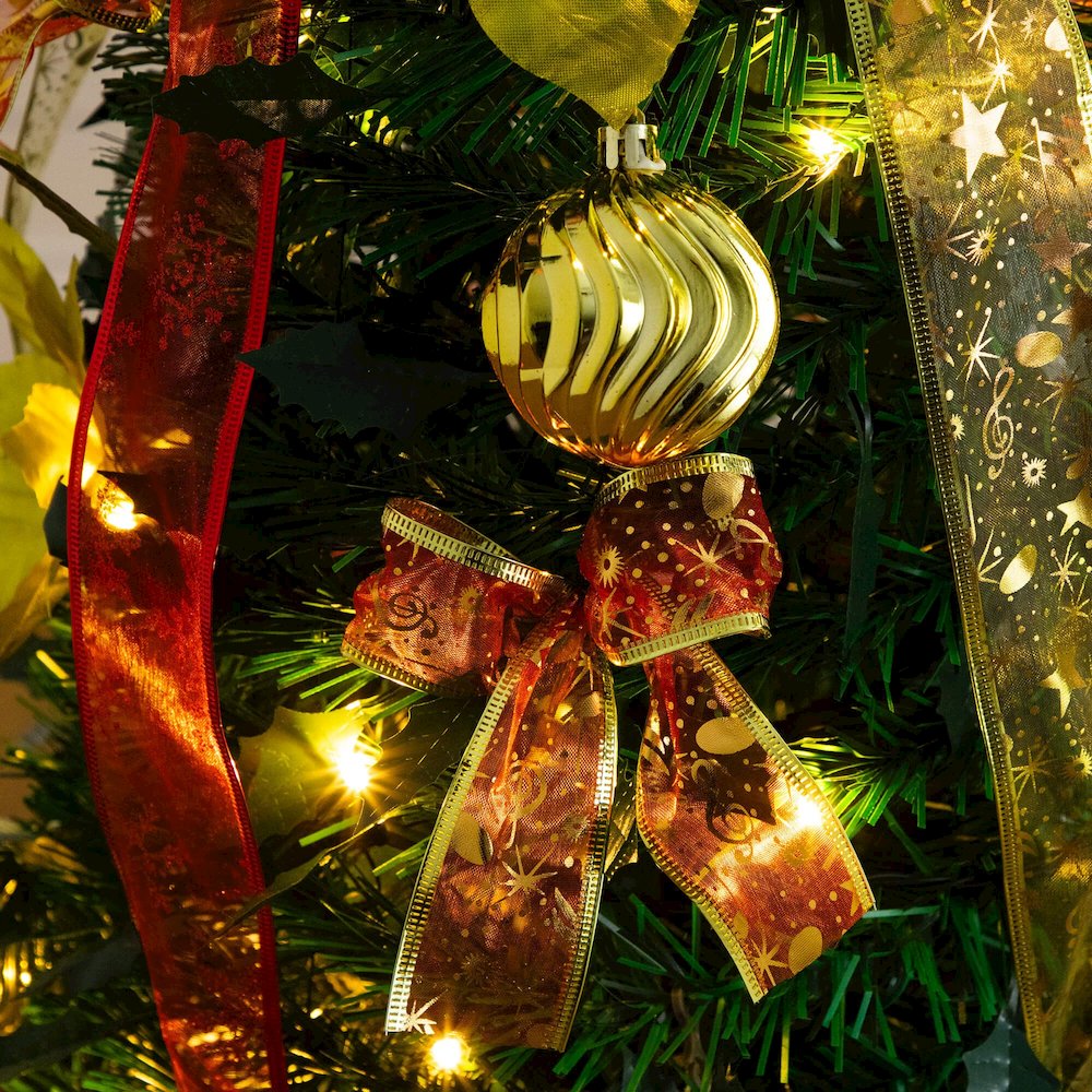5ft. Pre-Lit Artificial Pop up Christmas Tree with Red & Gold Ornaments, Ribbons