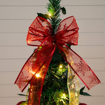 5ft. Pre-Lit Artificial Pop up Christmas Tree with Red & Gold Ornaments, Ribbons