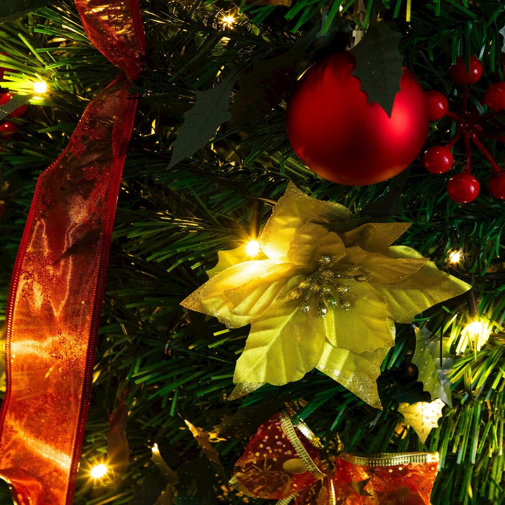 5ft. Pre-Lit Artificial Pop up Christmas Tree with Red & Gold Ornaments, Ribbons