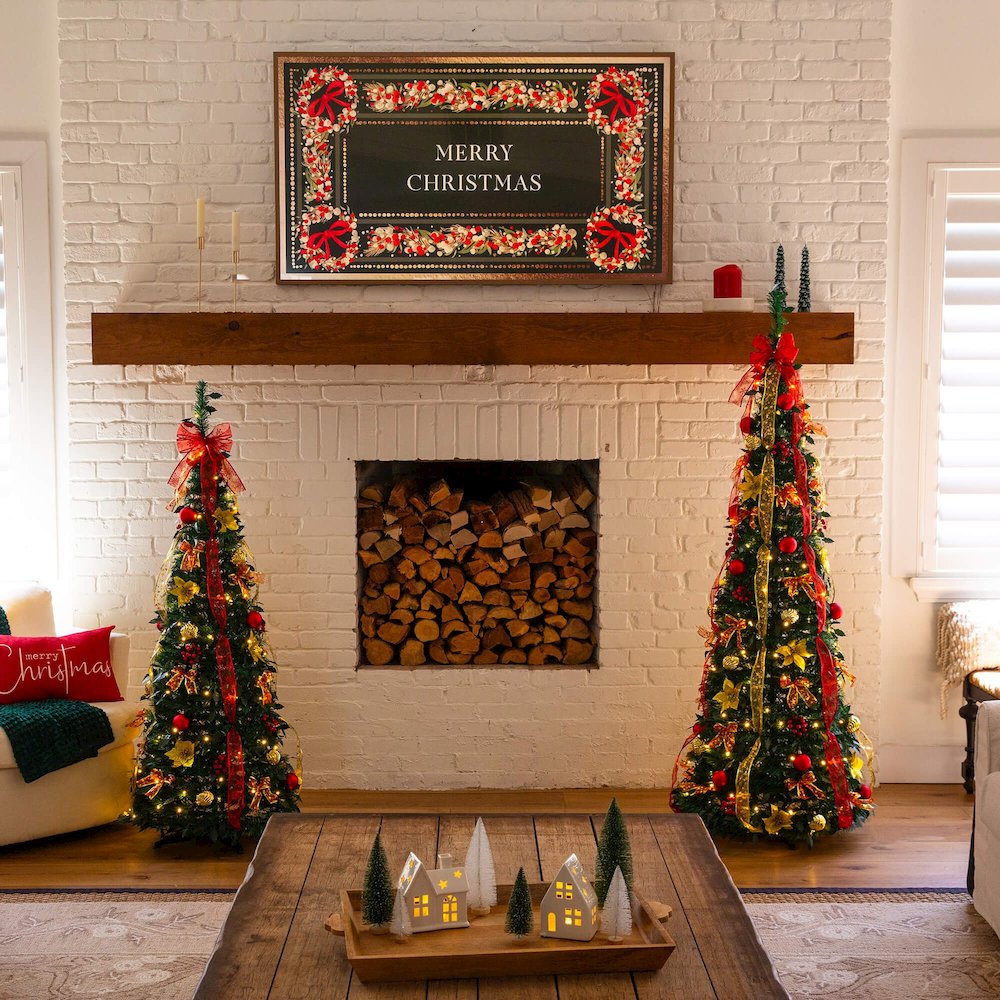 5ft. Pre-Lit Artificial Pop up Christmas Tree with Red & Gold Ornaments, Ribbons