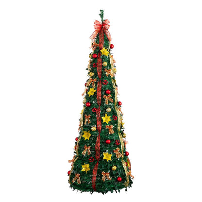 7ft. Pre-Lit Artificial Pop up Christmas Tree with Red & Gold Ornaments, Ribbons