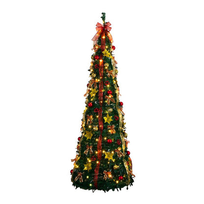 7ft. Pre-Lit Artificial Pop up Christmas Tree with Red & Gold Ornaments, Ribbons