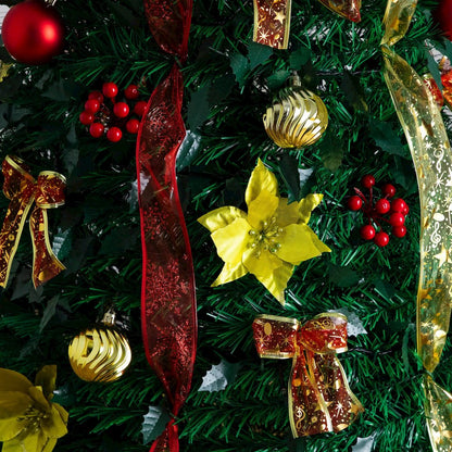 7ft. Pre-Lit Artificial Pop up Christmas Tree with Red & Gold Ornaments, Ribbons