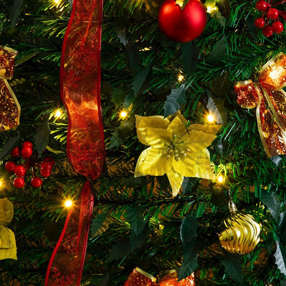 7ft. Pre-Lit Artificial Pop up Christmas Tree with Red & Gold Ornaments, Ribbons