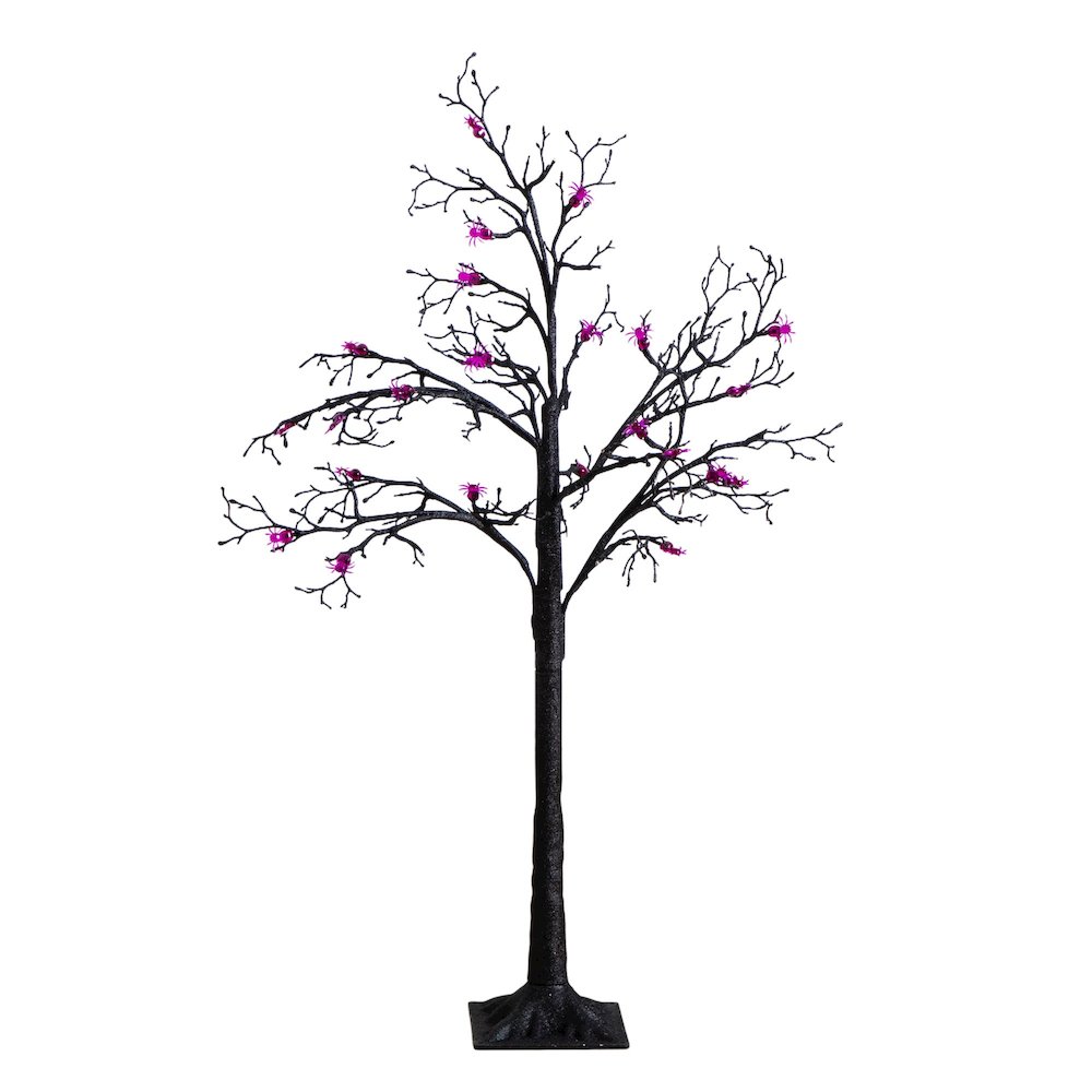 4ft. Pre-Lit Artificial Halloween Spider Twig Tree with 48 Purple LED Lights