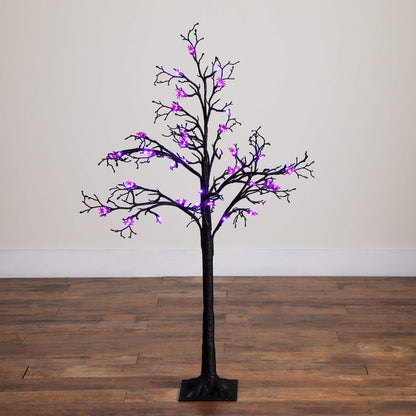 4ft. Pre-Lit Artificial Halloween Spider Twig Tree with 48 Purple LED Lights