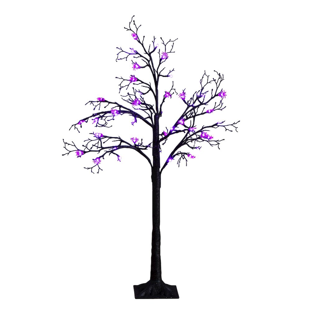 4ft. Pre-Lit Artificial Halloween Spider Twig Tree with 48 Purple LED Lights