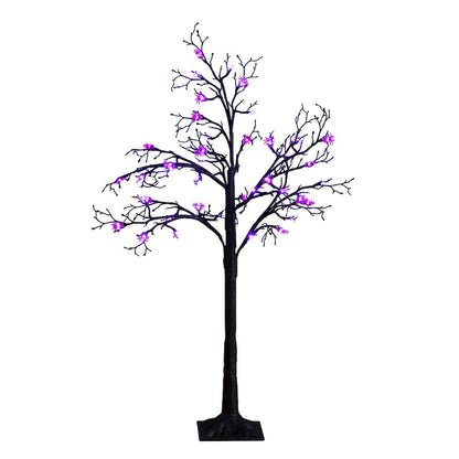 4ft. Pre-Lit Artificial Halloween Spider Twig Tree with 48 Purple LED Lights