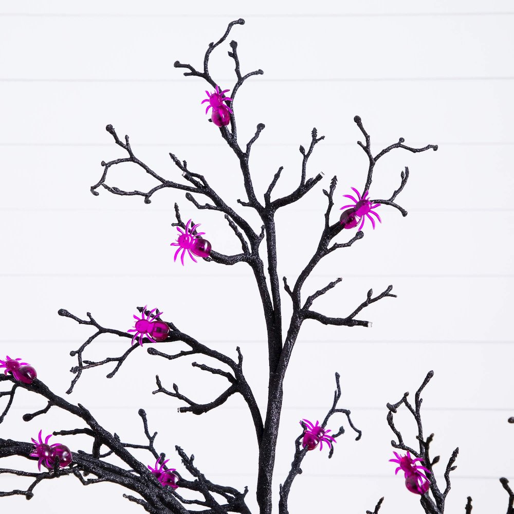 4ft. Pre-Lit Artificial Halloween Spider Twig Tree with 48 Purple LED Lights