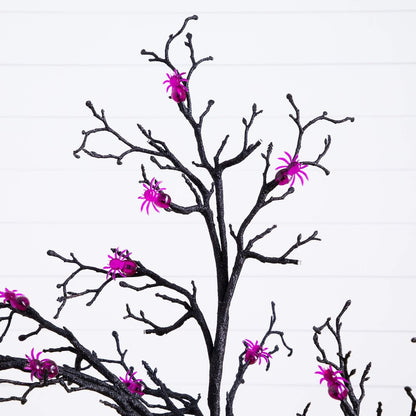 4ft. Pre-Lit Artificial Halloween Spider Twig Tree with 48 Purple LED Lights