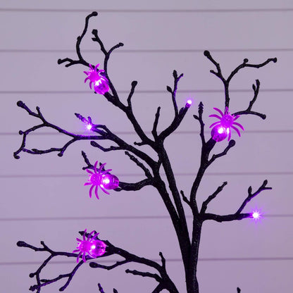 4ft. Pre-Lit Artificial Halloween Spider Twig Tree with 48 Purple LED Lights