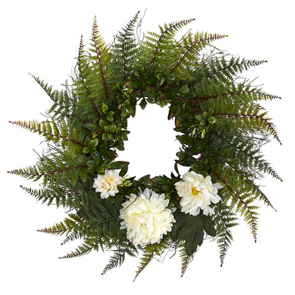 23in. Assorted Fern and Chrysanthemum Artificial Wreath