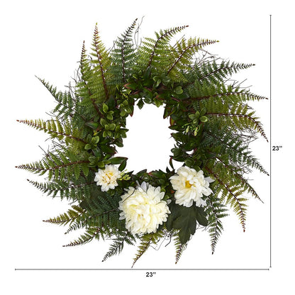 23in. Assorted Fern and Chrysanthemum Artificial Wreath