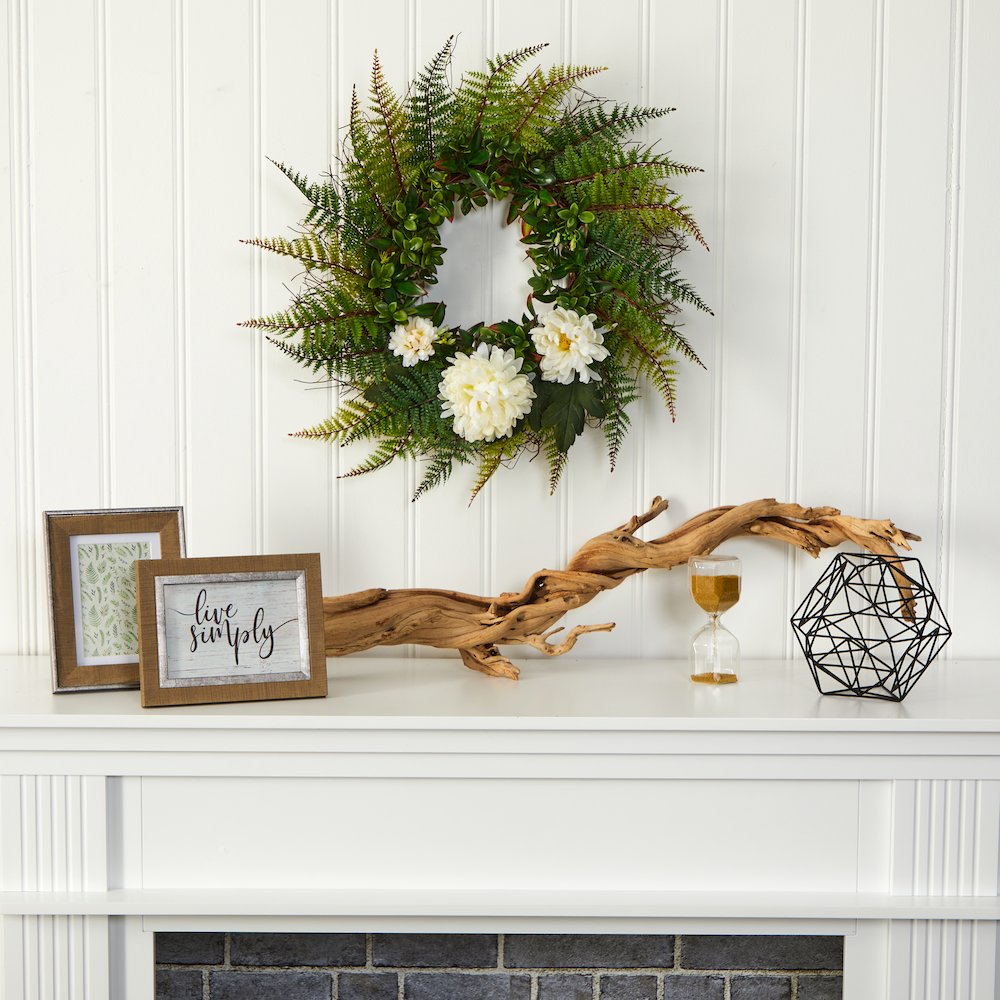 23in. Assorted Fern and Chrysanthemum Artificial Wreath