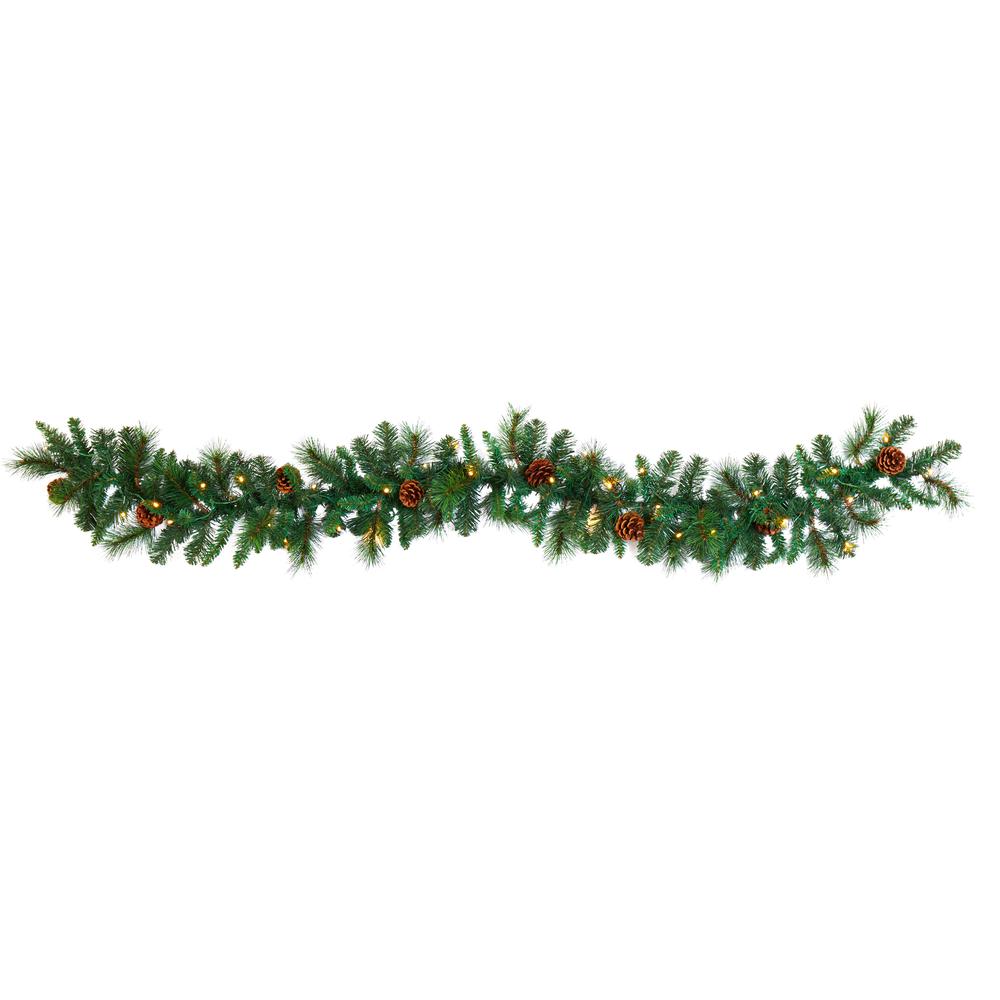 6ft. Mixed Pine and Pinecone Artificial Garland with 35 Clear LED-Lights