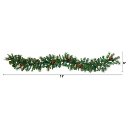6ft. Mixed Pine and Pinecone Artificial Garland with 35 Clear LED-Lights