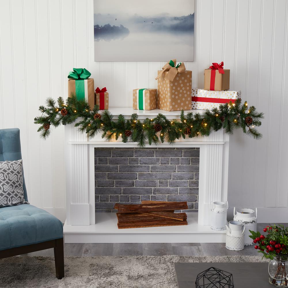 6ft. Mixed Pine and Pinecone Artificial Garland with 35 Clear LED-Lights