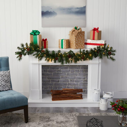 6ft. Mixed Pine and Pinecone Artificial Garland with 35 Clear LED-Lights