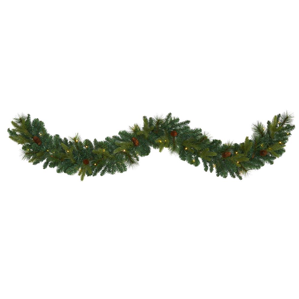 6ft. Mixed Pine and Pinecone Artificial Garland with 35 Clear LED Lights