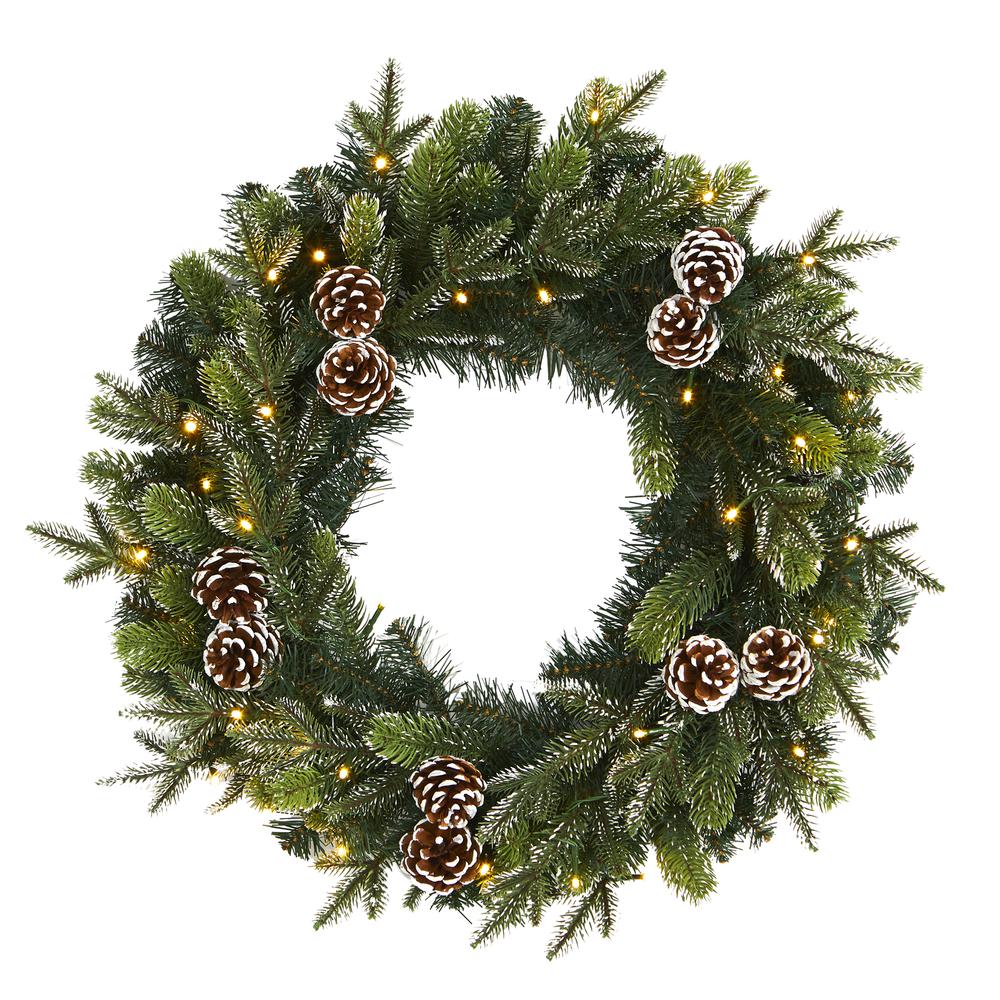 24in. Snowed Pinecone Artificial Christmas Wreath with 35 Clear LED Lights