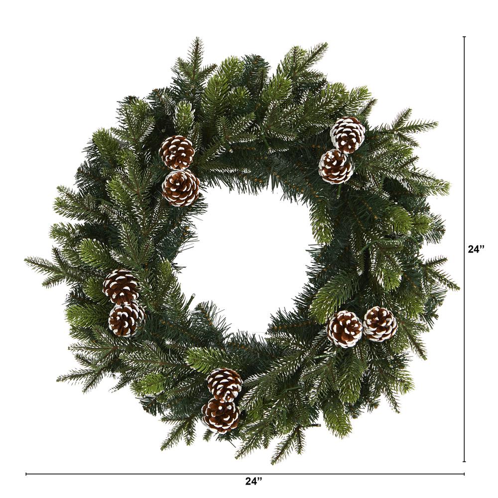 24in. Snowed Pinecone Artificial Christmas Wreath with 35 Clear LED Lights