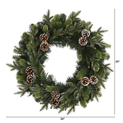 24in. Snowed Pinecone Artificial Christmas Wreath with 35 Clear LED Lights