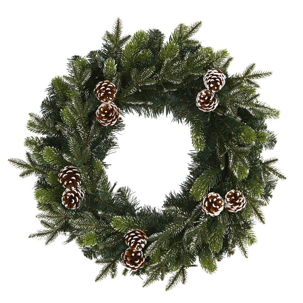 24in. Snowed Pinecone Artificial Christmas Wreath with 35 Clear LED Lights