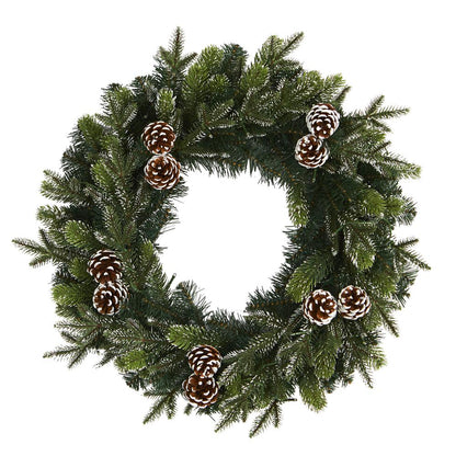 24in. Snowed Pinecone Artificial Christmas Wreath with 35 Clear LED Lights