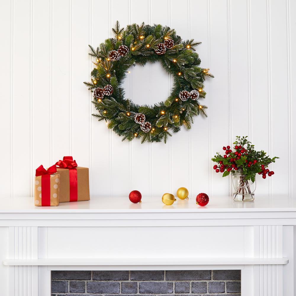 24in. Snowed Pinecone Artificial Christmas Wreath with 35 Clear LED Lights
