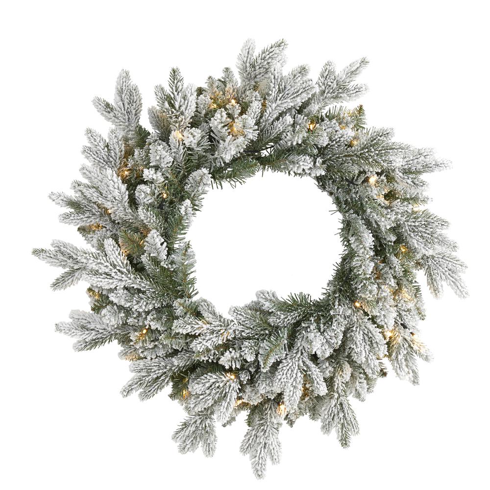 24in. Flocked Artificial Christmas Wreath with 50 LED Lights