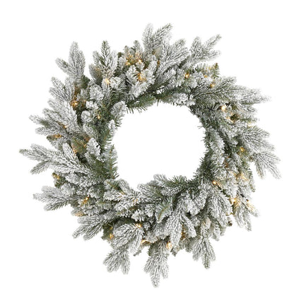 24in. Flocked Artificial Christmas Wreath with 50 LED Lights
