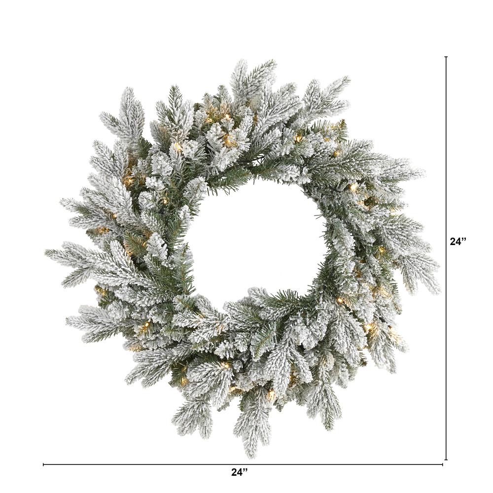 24in. Flocked Artificial Christmas Wreath with 50 LED Lights