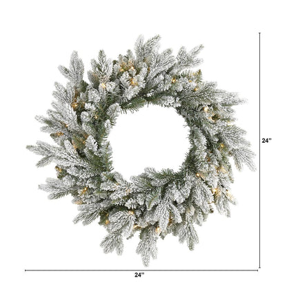 24in. Flocked Artificial Christmas Wreath with 50 LED Lights